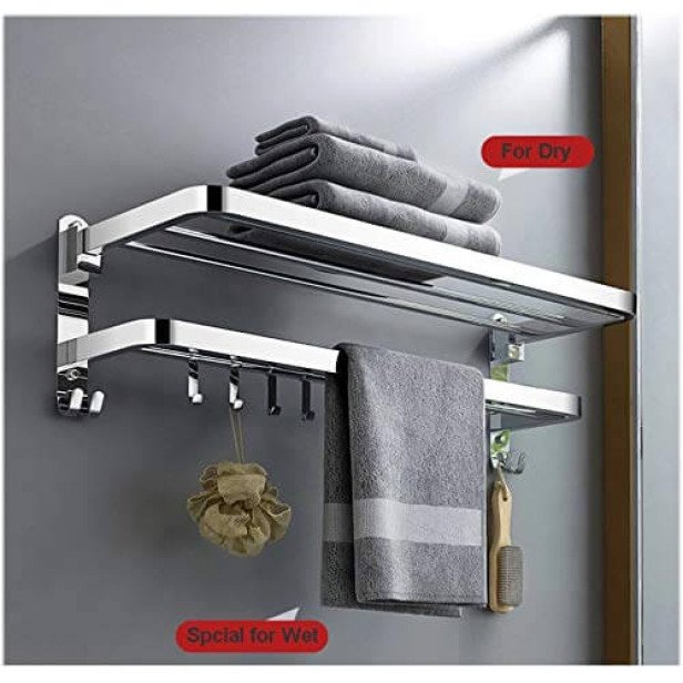 Ferio Stainless Steel Folding Towel Rack for Bathroom Accessories Towel Holder Stand for Bath Room ( 24 Inch (2 Feet ) Chrome Finish- Pack Of - 1