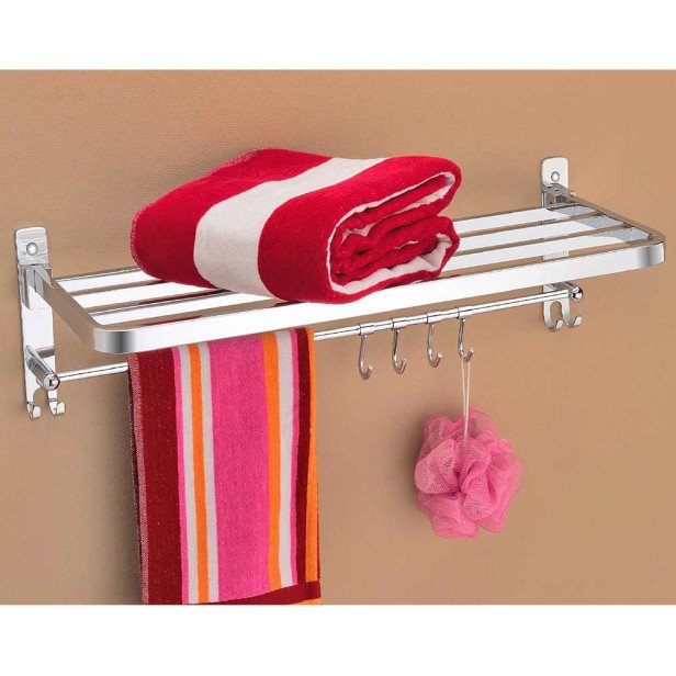 Ferio Stainless Steel Folding Towel Rack for Bathroom Accessories Towel Holder Stand for Bath Room ( 24 Inch (2 Feet ) Chrome Finish Pack Of - 1