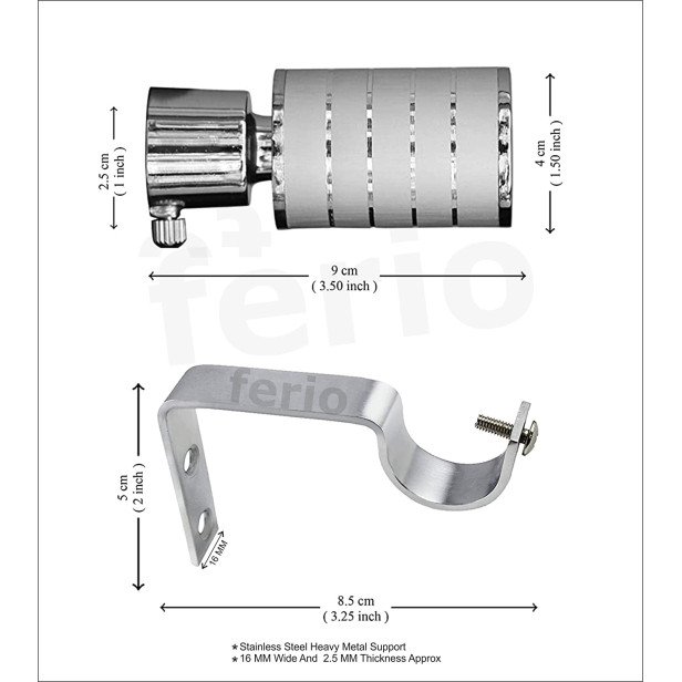 Arena Premium Silver Finish Aluminum and Alloy Curtain Finials with Heavy Supports Door and Window (Curtain Finials 2 Pcs and Curtain Brackets 2 Pcs) 4 Pcs