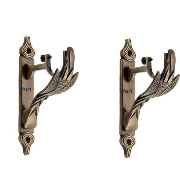 Ferio Brass Antique Alloy Zinc Curtain Brackets for Doors and Windows Accessories 1 Inch Rods Set of Home Improvement Holders/Supports (2 Pcs)