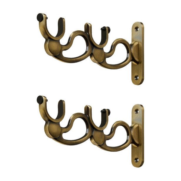 Ferio Double Curtain Holder and Brackets Zinc Alloy for Door and Window for 1 Inch Rod Size For Home Décor Brass Finish (Pack of 2)