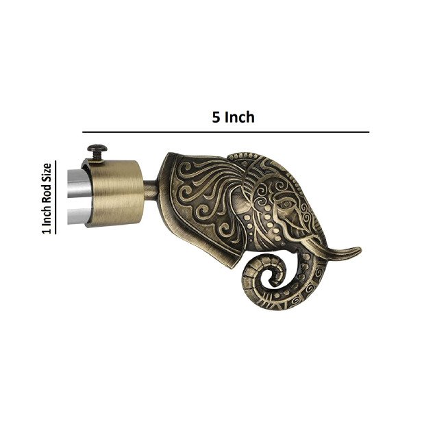 Ferio Elephant  Zinc Antique Brass Rajwadi Designer Heavy Curtain Finials for Single Rod 1 Inch - 1 Pairs (2 Pcs) Curtain Brackets/Holders Set for Door and Window