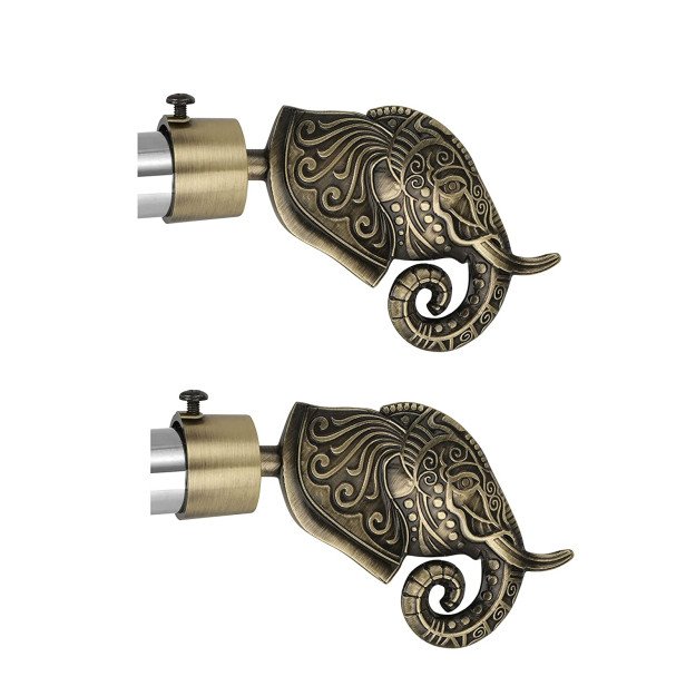 Ferio Elephant  Zinc Antique Brass Rajwadi Designer Heavy Curtain Finials for Single Rod 1 Inch - 1 Pairs (2 Pcs) Curtain Brackets/Holders Set for Door and Window