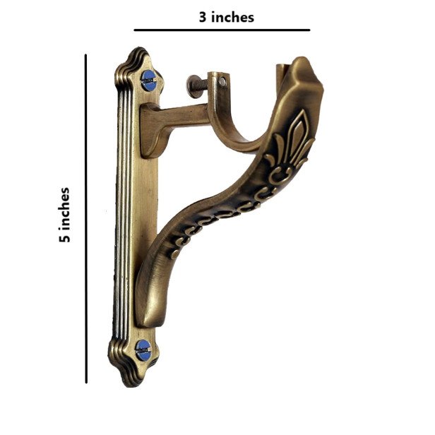 Ferio Heavy Designer Aluminum Brass Antique Curtain Bracket Parda Holder for Door and Window Rod Pocket Fitting 1 Inch Rod Curtain Brackets Brass Set (Pack of 2)