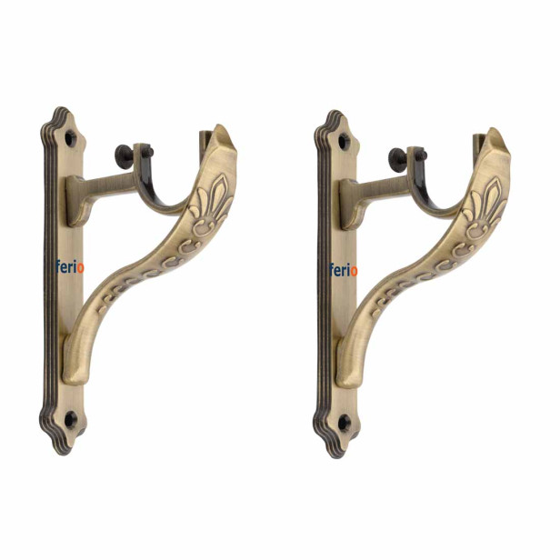 Ferio Alloy Zinc Antique Brass  Door and Window Curtain Brackets/Holders/Support 1 Inch Road ,Pack of 2 Pcs (1 Pair)