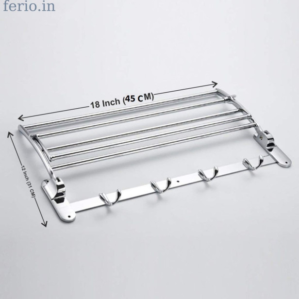 Ferio 18 Inch Stainless Steel Folding Towel Rod Stand Rack Cloth Hanger Towel Holder Hanger For Bathroom Fittings Accessories (18 Inch-Chrome Finish)