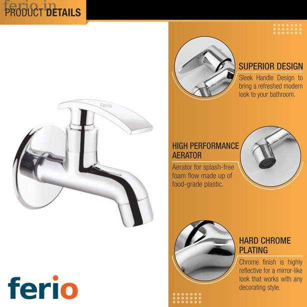 Ferio Brass Bib Cock Cello Model for Bathrooms, Washing Areas, Gardens, Kitchen Sink, Wash Basin For Home Décor Home Fitting Faucet with Chrome Finish Pack of 1 Pics 