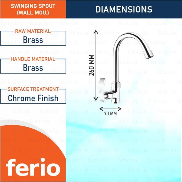 Ferio Deck-mount Single-Handle Swan Neck Pillar Cock Was Basin Tap Premium Brass Chrome Finish Kitchen And Bathroom Faucet with Swivel Spout Water Foam Flow Tap with Free Flange