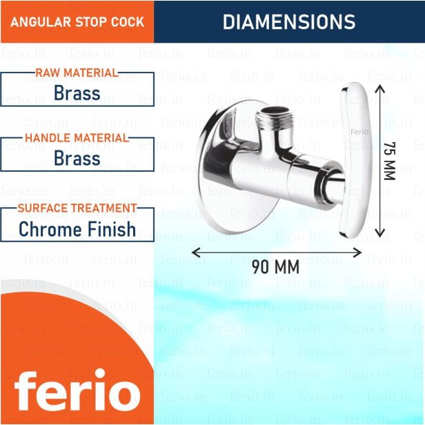 Ferio Brass Angle Valve Chrome Finish Angle Cock Bib Cock For Bathroom/ Home/Geyser/Wash Basin/Kitchen Washbasin tap Faucets Angle Cock With Wall Flange ( Set Of 1 )