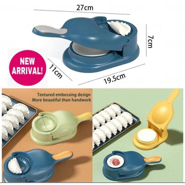 Ferio 2 in 1 Dumpling Maker Momos Maker Machine, Dumpling Skin Press Mould for Gujiya Ghughra Momos Making,Mould Machine, Kitchen Dumpling Interchangeable Fineness Full Blue And White Color  (Pack of 1 )