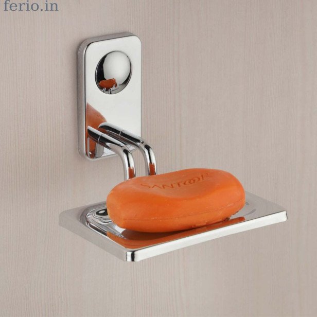 Ferio Stainless Steel Soap Dish | Soap Holder | Soap Stand Bathroom Accessories Chrome Finish ( Pack Of 1 )