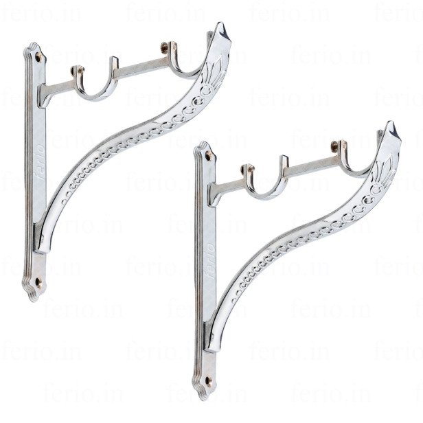 Ferio Double Curtain Brackets Zinc Chrome Rajwadi Designer Heavy Curtain Supports For Door And Window Curtain Brackets Set Holder For 1 Inch Rod 1 Set (Pack Of 2 Pcs)