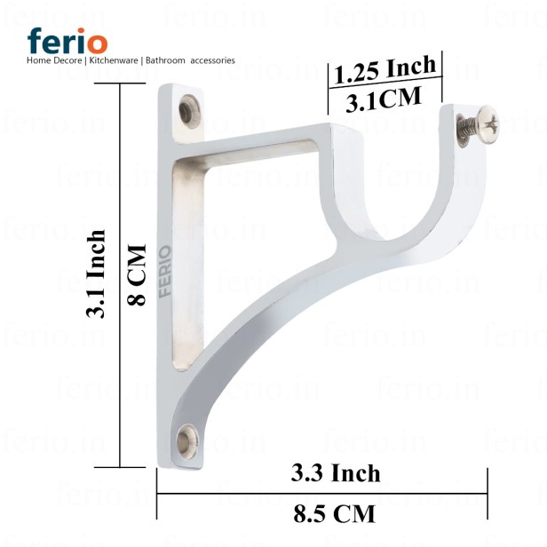 Ferio Curtin Brackets/Holders / Curtain Rod Holder for Door and Window 1 Inch Rod Size Zinc Material Chrome Finish Set of 1 (Pack of 2) for Home Decor