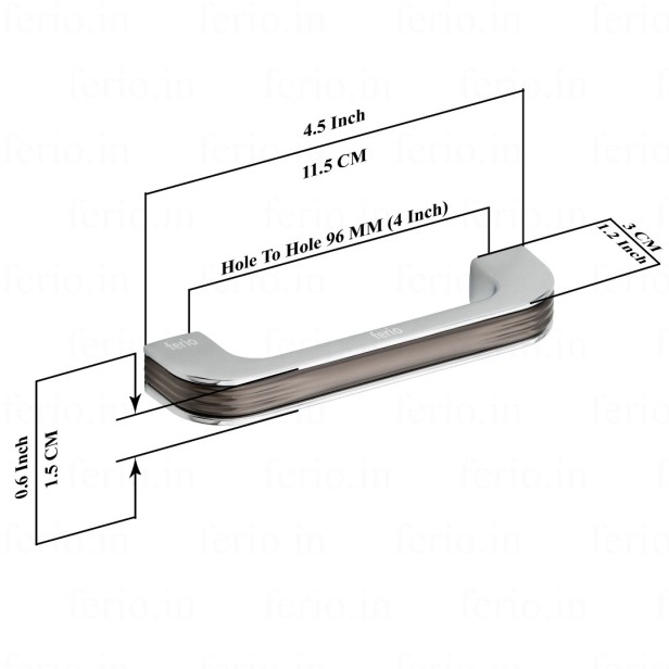 Ferio 4 Inch Cabinet Handle Pull for Kitchen and Cupboard Furniture Doors, Drawer Handle, Cabinet Pulls Bar Design Grey & Chrome Finish Zinc / 96 MM/Pack of 2