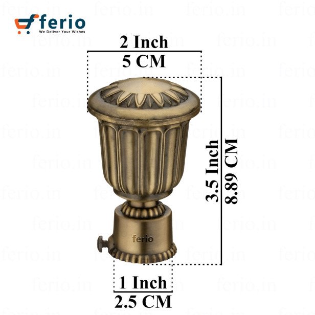 Ferio Curtain Brackets Set Without Curtain Holders Curtain Rod Finials Brass Antique Curtain Accessories and Curtain Knob for Window Curtains and Door Curtains (Antique Brass, Pack of 2)