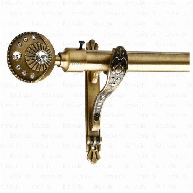 Ferio Zinc Alloy And Diamond Curtain Finials For Door And Window Rod Holder End Decorative Finials Parda HolderBrass Antique ( Pack Of 2 )