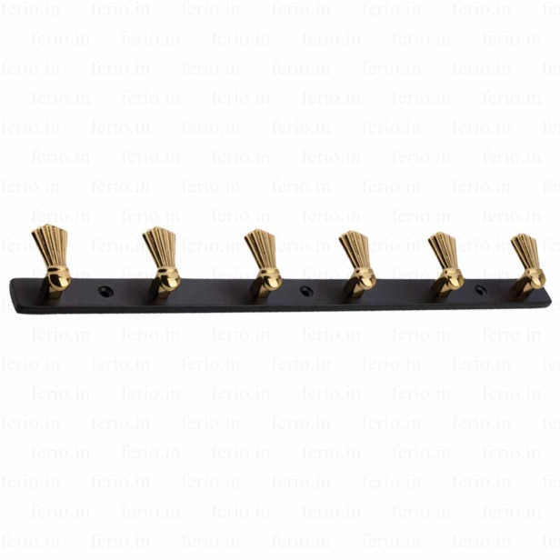 Ferio Zinc 6 Pin Bathroom Cloth Hooks Hanger Wall Bedroom Robe Hooks Rail for Hanging Keys, Clothes, Towel Hook Black And Gold Finish (Pack Of 1)