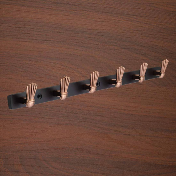 Ferio Zinc 6 Pin Heavy Duty Bathroom Cloth Hooks Hanger Wall Bedroom Bathroom Robe Hooks Rail for Hanging Keys, Clothes, Towel Hook Black & Rose Gold Finish (Pack Of 1)