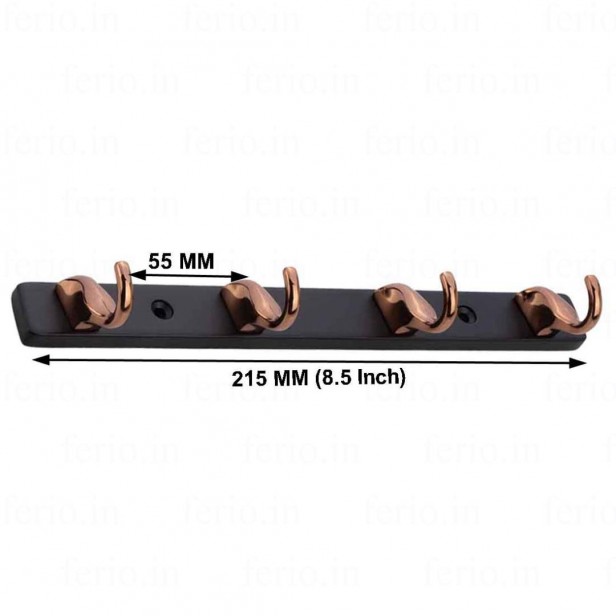 Ferio 4 Pin Bathroom Cloth Hooks Hanger Zinc Alloy Door Wall Bedroom Robe Hooks Rail for Hanging Clothes, Towel Hanger Black And Rose Gold Finish (Pack Of 1)