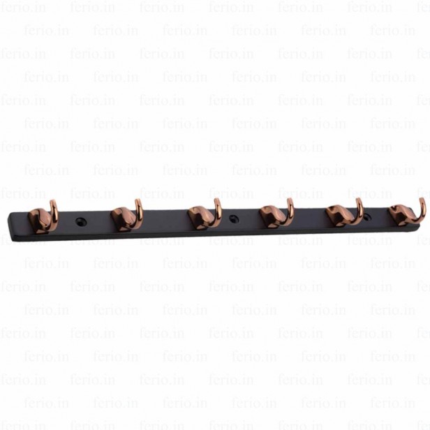 Ferio 6 Pin Bathroom Cloth Hooks Hanger Zinc Door Wall Bedroom Robe Hooks Rail for Hanging Keys, Clothes, Towel Steel Hook Black & Rose Gold (Pack of 1)