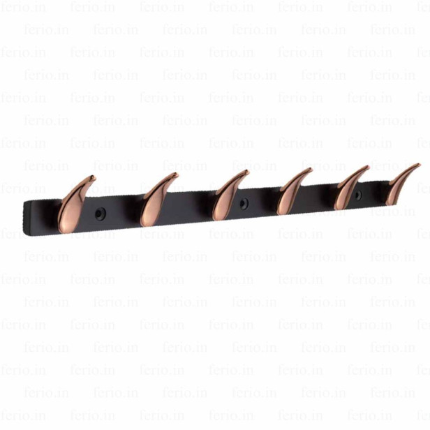 Ferio 6 Pin Bathroom Cloth Hooks Zinc Alloy Hanger Door Wall Bedroom Robe Hooks Rail for Hanging Keys, Clothes Hook Black & Rose Gold (Pack OF 1)