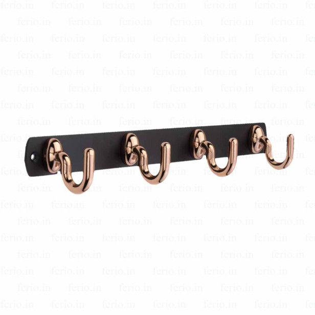 Ferio 4 Pin Bathroom Cloth Hook Hanger Zinc Alloy Door Wall Hooks Rail For Hanging Clothes, Hooks Hanger Door Wall Bathroom Robe Hooks Black & Gold (Pack Of 1)