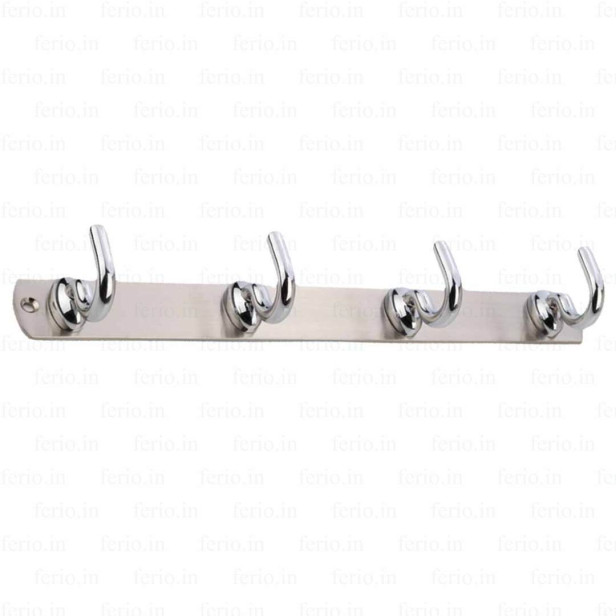 Ferio 4 Pin Bathroom Cloth Hooks Hanger Door Wall Bedroom Bathroom Robe Hooks Rail for Hanging Keys, Clothes, Towel Zinc Hook (Silver) (Pack of 1)