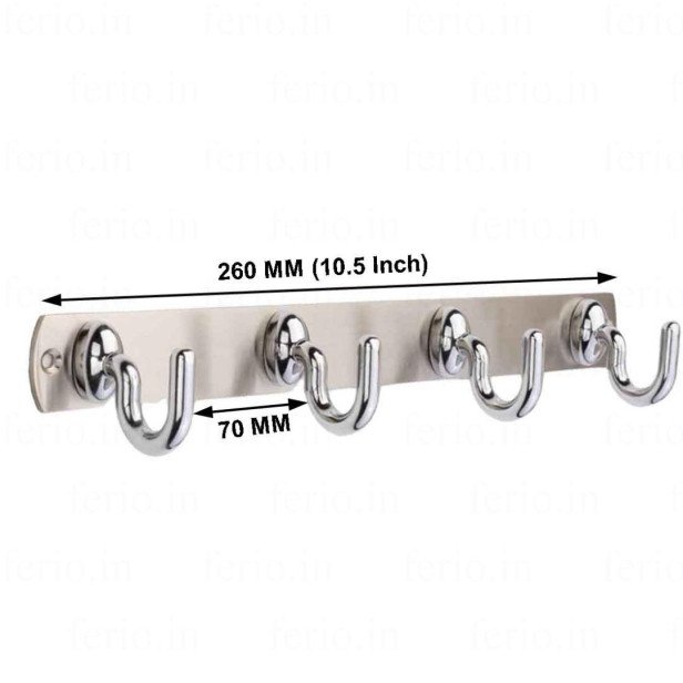 Ferio 4 Pin Bathroom Cloth Hooks Hanger Door Wall Bedroom Bathroom Robe Hooks Rail for Hanging Keys, Clothes, Towel Zinc Hook (Silver) (Pack of 1)