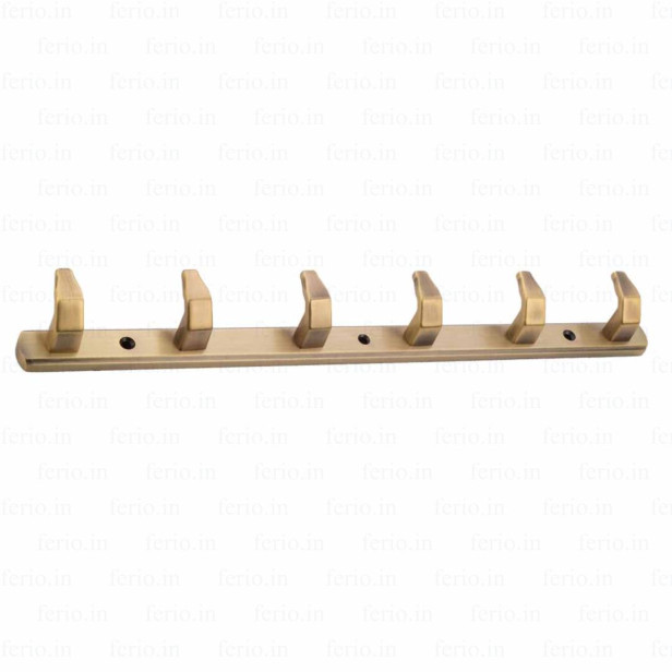 Ferio 6 Pin Zinc Bathroom Cloth Hooks Hanger Door Wall Bedroom Robe Hooks Rail for Hanging Clothes, Towel Zinc Hanger Antique Brass (Pack Of 1)