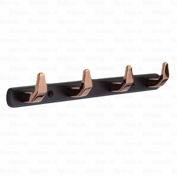 Ferio 4 Pin Bathroom Cloth Hooks Zinc Hanger Door Wall Bedroom Robe Hooks Rail for Hanging Keys, Clothes, Towel Hook Black & Rose Gold (Pack of 1)