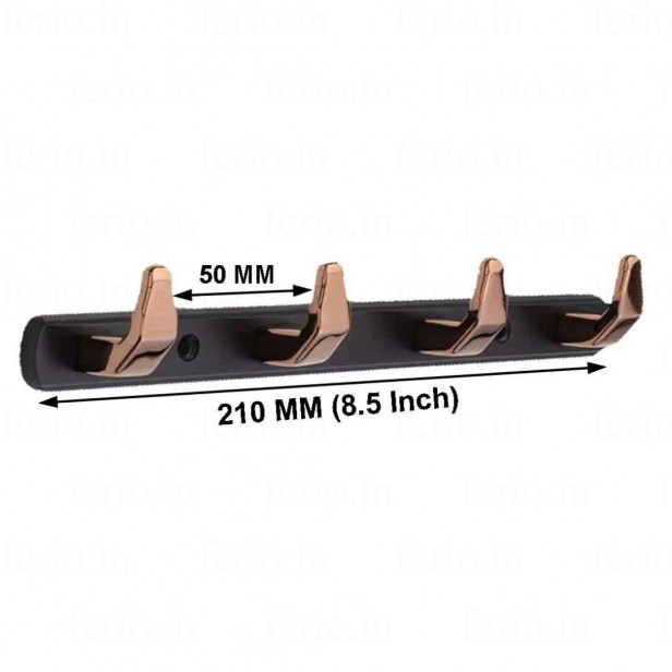 Ferio 4 Pin Bathroom Cloth Hooks Zinc Hanger Door Wall Bedroom Robe Hooks Rail for Hanging Keys, Clothes, Towel Hook Black & Rose Gold (Pack of 1)