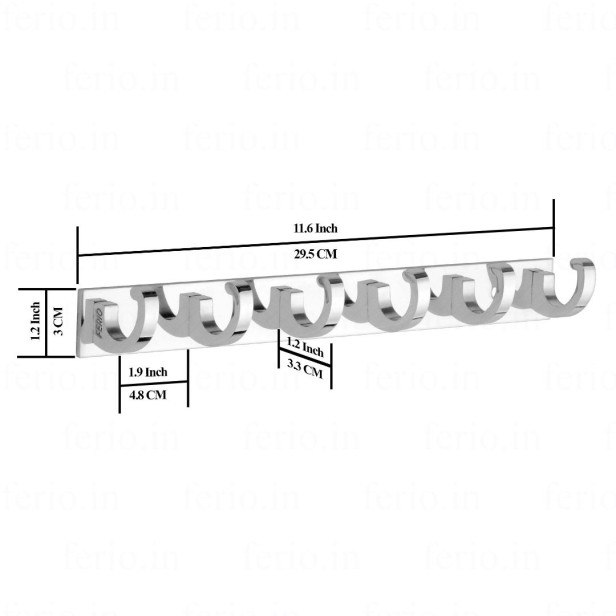 Ferio Chrome C type 6 Pin Aluminium Cloth Hanger Door Wall Hooks Rail for Hanging Clothes, Towel Hook Set /Bathroom Cloth Hanger Robe Wall Door Hooks Rail for Hanging Keys, Towel Steel Hook