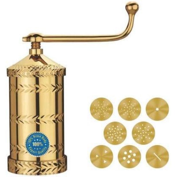 Ferio Pure Brass 800gm Sev Sancha Machine with Free 8 Different Jali for Making Different Types of Sevaiya, Sev, Gathiya Murukku, Chakli, Bhujia Etc ( Pack Of 1 )