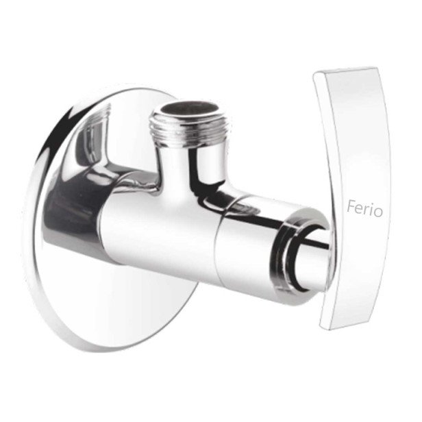 Ferio Fully Brass Angle Valve/Stop Cock Brass Disc Stop Cock for Bathroom Washbasin Taps Faucet Geyser Connection with Mirror Polished Wall Flange (Wall Mount Installation Type) Pack Of 1