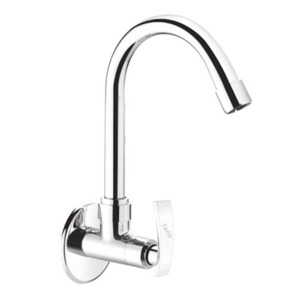 Ferio Full Brass Sink Cock Tap for Kitchen basin Chrome Finished Wall Mounted Sink Cock For Bathroom Kitchen Washbasin tap Faucets Taps with Foam Flow 15mm (Silver) with flange Pack Of 1