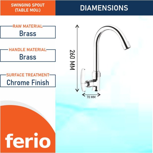 Ferio Brass Deck-mount Single-Handle Was Basin Premium Brass Chrome Finish Kitchen And Bathroom Wash Basins & Kitchen Sink Faucet with Swivel Spout Pack Of 1