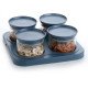 Ferio 500ML Bowl Set with Tray Snacks Serving Air Tight Container Set with Tray With Lid - Food Grade Plastic Dry Fruits/Snacks Container Storage (Pack Of 4 Bowl And 1 Tray, Grey)