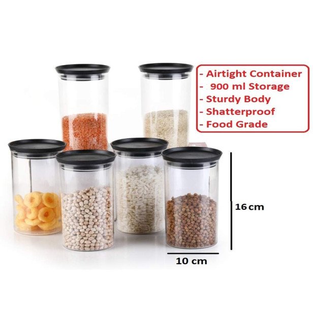 Ferio 900ML Jars and containers airtight Container for Kitchen, Food containers, Unbreakable Airtight, Kitchen Storage Container (Pack Of 3, Black)