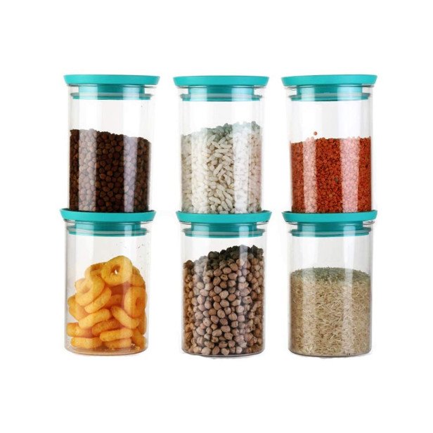 Ferio 900ML Airtight Food Storage Container Set Kitchen & Pantry Organization Containers Set- BPA-Free - Clear Plastic Canisters with Durable Lids-(Pack Of 3, Blue)