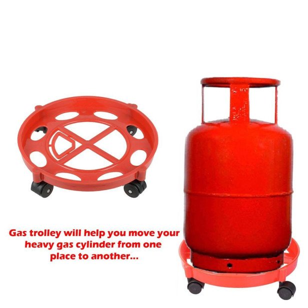 Ferio Gas Cylinder Stands, LPG Cylinder Trolley with Wheels Easily Movable Stand with Wheels Gas Bottle Trolley LPG Cylinder Stand ( Red , Pack of 1 )