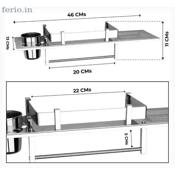 Ferio Stainless Steel 4 In 1 Multipurpose Bathroom Shelf/Rack/Towel Hanger/Tumbler Holder/Soap Dish/Bathroom Accessories (18 X 5 Inches) - Pack Of 1