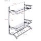 Ferio High Grade Stainless Steel Wall Mount Shelf 3 Tier Bathroom Shelf/Rack with Towel Holder/Towel Hooks/Bathroom Accessories Wall-Mount (Silver)