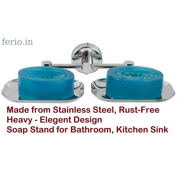 Ferio Stainless Steel Double Soap Holder for Bathroom / Soap Stand for Bathroom / Soap Case / Soap Dish Wall Mounted Wash Basin ( Pack Of  1 )