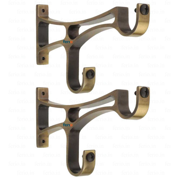 Ferio Curtain Rod Holder Heavy Double Curtain Support Bracket Antique Finish Curtain Accessories for Door And Windows Fitting Accessories for 1 Inch Rod Brass Antique (Pack of 2)