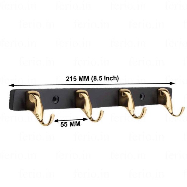 Ferio 4 Pin Zinc Bathroom Cloth Hooks Hanger Door Wall Bedroom Bathroom Robe Hooks Rail for Hanging Keys, Clothes, Towel Hook (Gold nd Black ) (Pack of 1)