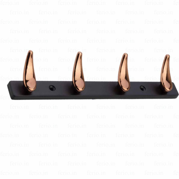 Ferio 4 Pin Bathroom Cloth Hook Zinc  Hanger Wall Mounted Bedroom Cloth Hanger, Cloth Wall Hook, Door Hooks Rail for Hanging Keys, Towel Black & Rose Gold Finish (Pack OF 1)