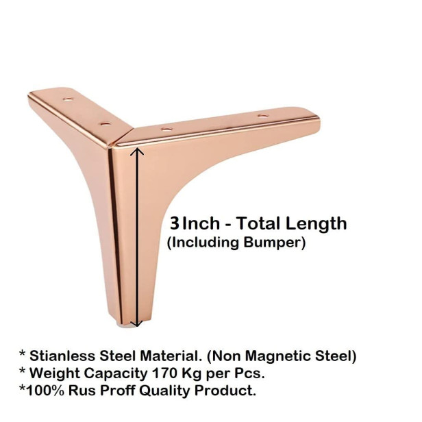 Ferio Heavy Stainless Steel Rose Gold Sofa Leg for Furniture Fitting 3 Inch Hight ( 7.5 cm ) Golden Finish - Set of 4 Pic (3 Inch, Rose Gold)